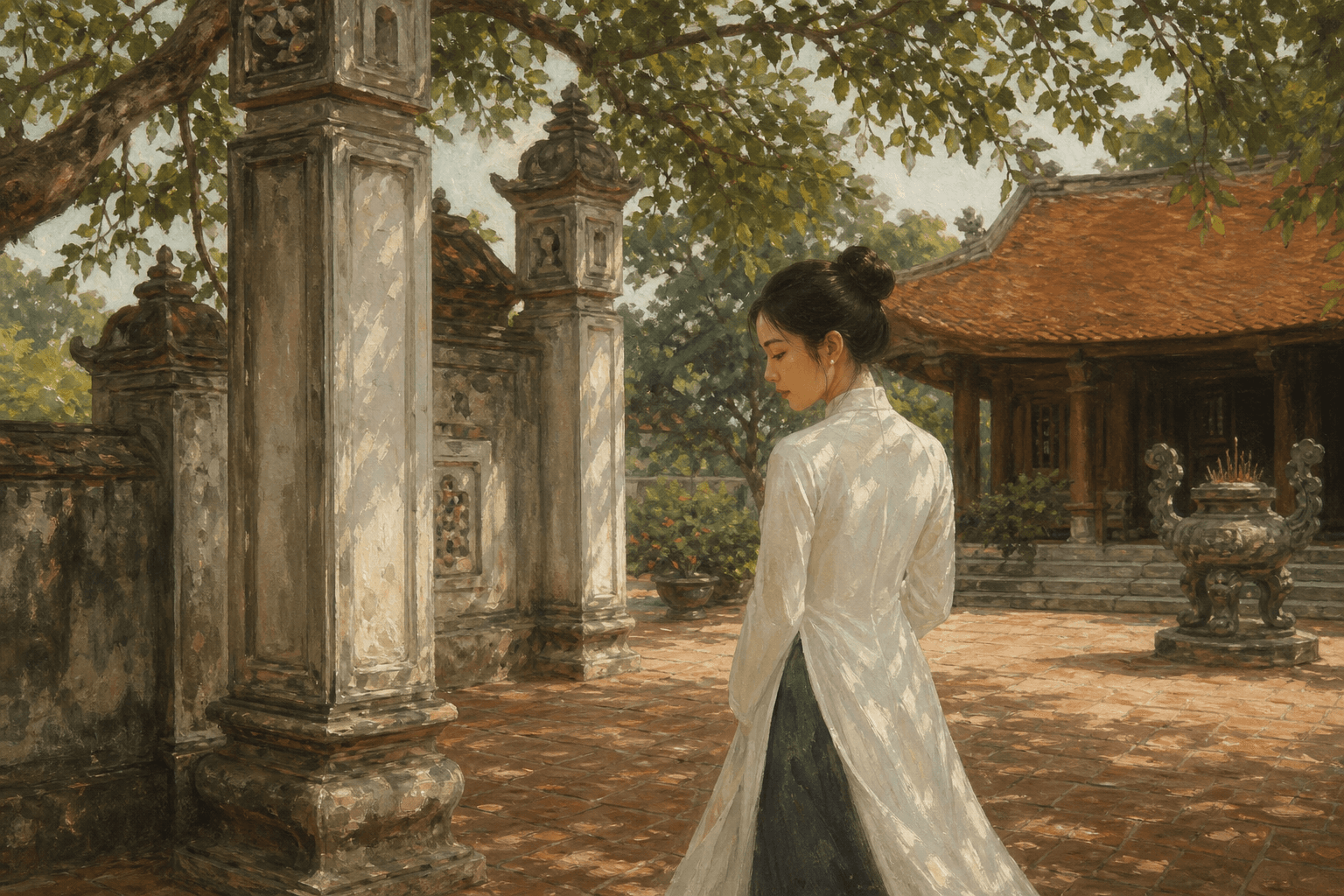 Quiet temple courtyard in Vietnam